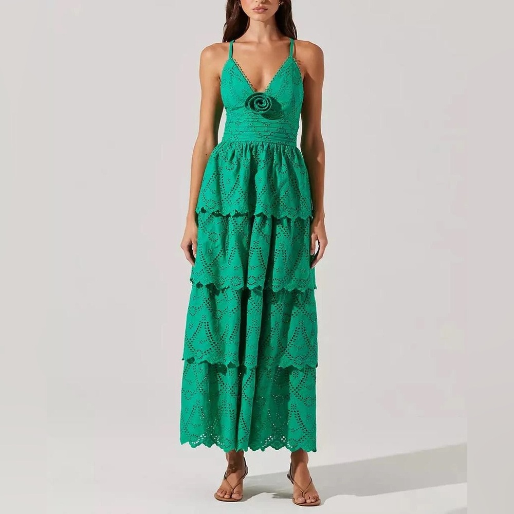 ASTR THE LABEL Faeryn Eyelet Tiered‎ Maxi Dress Medium